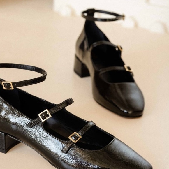 Zara Shoes - Zara Black Patent Triple Strap Block Heel Maryjane with Ankle Strap